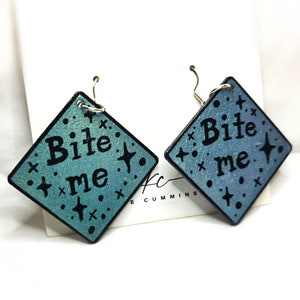 Bite Me Earrings - Metallic Blue Square
