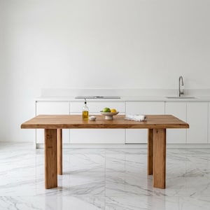 Reclaimed Teak Wood Dining Table: Sturdy, thick-topped, contemporary style