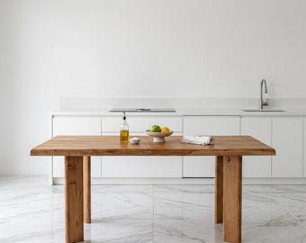 Reclaimed Teak Wood Dining Table: Sturdy, thick-topped, contemporary style