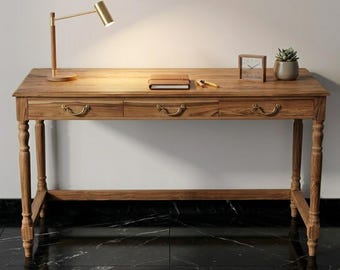 Handmade Reclaimed Teak Wood Desk with Drawers | Modern Office Table, Home Office, Vintage Style