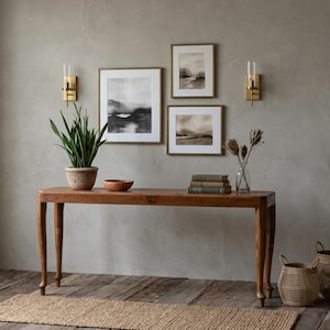 Handcrafted Reclaimed Teak Console Table with Turned Legs, Solid Wood Farmhouse Entryway & Hallway Table