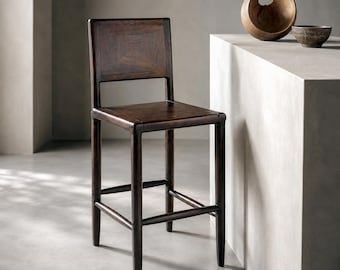 Reclaimed Acacia Wood Counter Chair, Rustic Modern Kitchen Bar Stool, Wooden Counter Seating