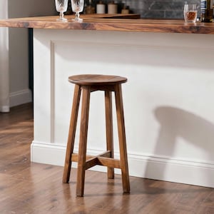 Reclaimed Teak Wood Counter Stool - Round Top Kitchen Bar Stool