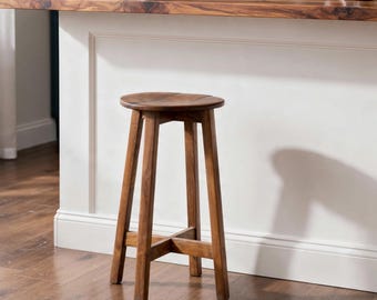 Reclaimed Teak Wood Counter Stool - Round Top Kitchen Bar Stool