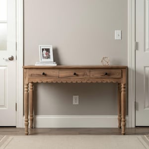 Teak Wood Console Table with Drawers: Reclaimed Farmhouse Entryway Furniture