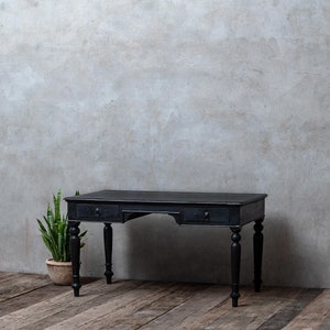 Traditional Writing Desk With 2 Drawer, Made from 100% Reclaimed Teak Wood, Vintage Design Home Office Desk, Turned Legs Office Desk