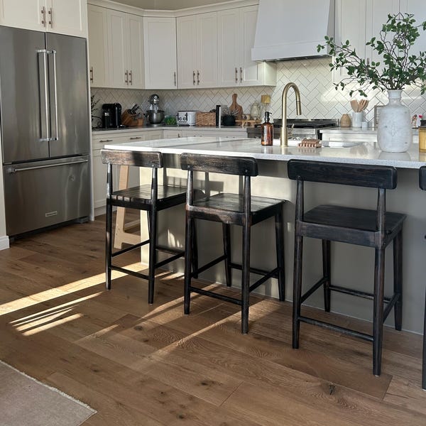 Reclaimed Teak Wood Bar Stool Chair: 24" x 30" Counter-Height Seating for Kitchen and Bar