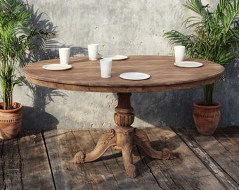 Reclaimed Teak Wood Round Dining Table, Solid Oval Dining Table for Kitchen, Dining Room Furniture, Vintage Round Dining Table Large