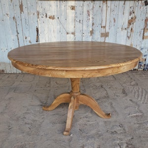 Mid-Century Design Round Dining Table, Reclaimed Teak Wood Solid Dining Table for Kitchen, Dining Room Furniture, Round Dining Room Table