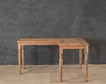 L Shaped Modern Home Office Desk, Reclaimed Wood Writing Table, Solid Top Office Desk, Turned Legs Writing Desk, Vintage Desk, Customised