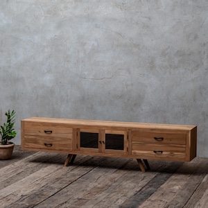 Modern Design TV Stand, 4 Drawers + 2 Door TV Stand, Solid Wood Media Console, Reclaimed Teak Wood TV Cabinet, Entertainment Center Cabinet