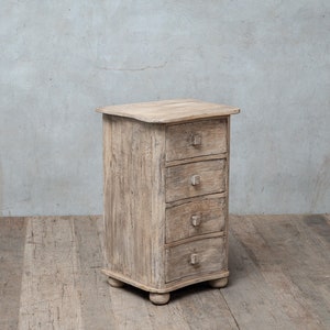 Mid Century Curved Chest Of Drawer, Small Chest Of Drawers, Reclaimed Teak Wood Tall Dresser For Bedroom, Bedside Drawer, White Dresser