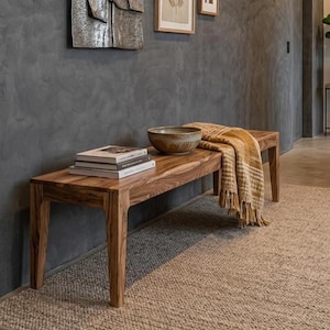 Reclaimed Teak Wood Bench, Rustic Entryway Hallway Bench for living room decor