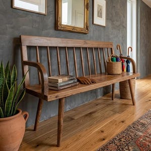 Reclaimed Teak Wooden Bench with Backrest for Hallway Decor - Rustic Entryway & Farmhouse Style