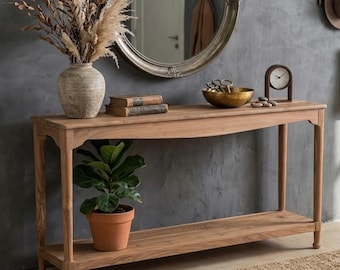 Reclaimed Teak Wood Console Table with Shelf: Stylish Storage Furniture for Entryways