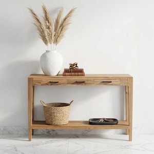Reclaimed Teak Console Table with Drawers – Vintage Hallway Entryway Furniture