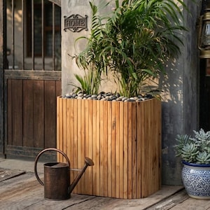 Jardinera de madera de teca recuperada: decoración rústica para jardín