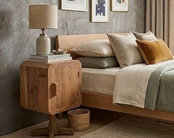 Reclaimed Teak Bedside Table - Rustic Solid Wood Side Table with Storage, Cozy Bedroom Nightstand