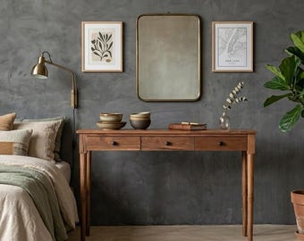Modern Rustic Reclaimed Teak Console Table - Minimalist Wooden Hallway Table with Drawers