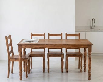 Reclaimed Teak Wood Dining and Kitchen Table with 4–8 Seats and Traditional Turned Legs