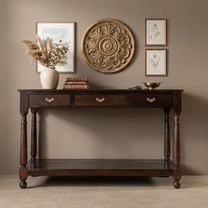 Reclaimed Teak Wood Console Table | Rustic Sideboard / Kitchen Island with Drawers & Shelf