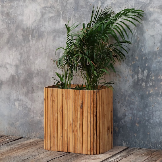 Handmade Reclaimed Teak Wood Planter – Rustic Wooden Planter Box