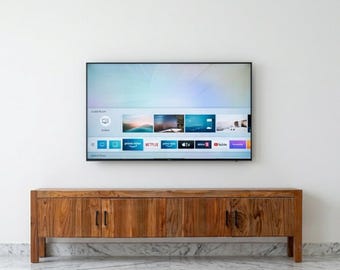 Reclaimed Teak Wood TV Cabinet: Modern Rustic Media Console Storage Furniture