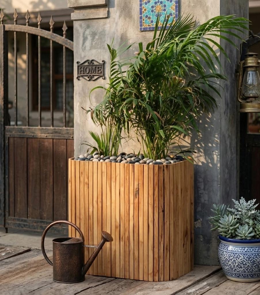 Handmade Reclaimed Teak Wood Planter – Rustic Wooden Planter Box