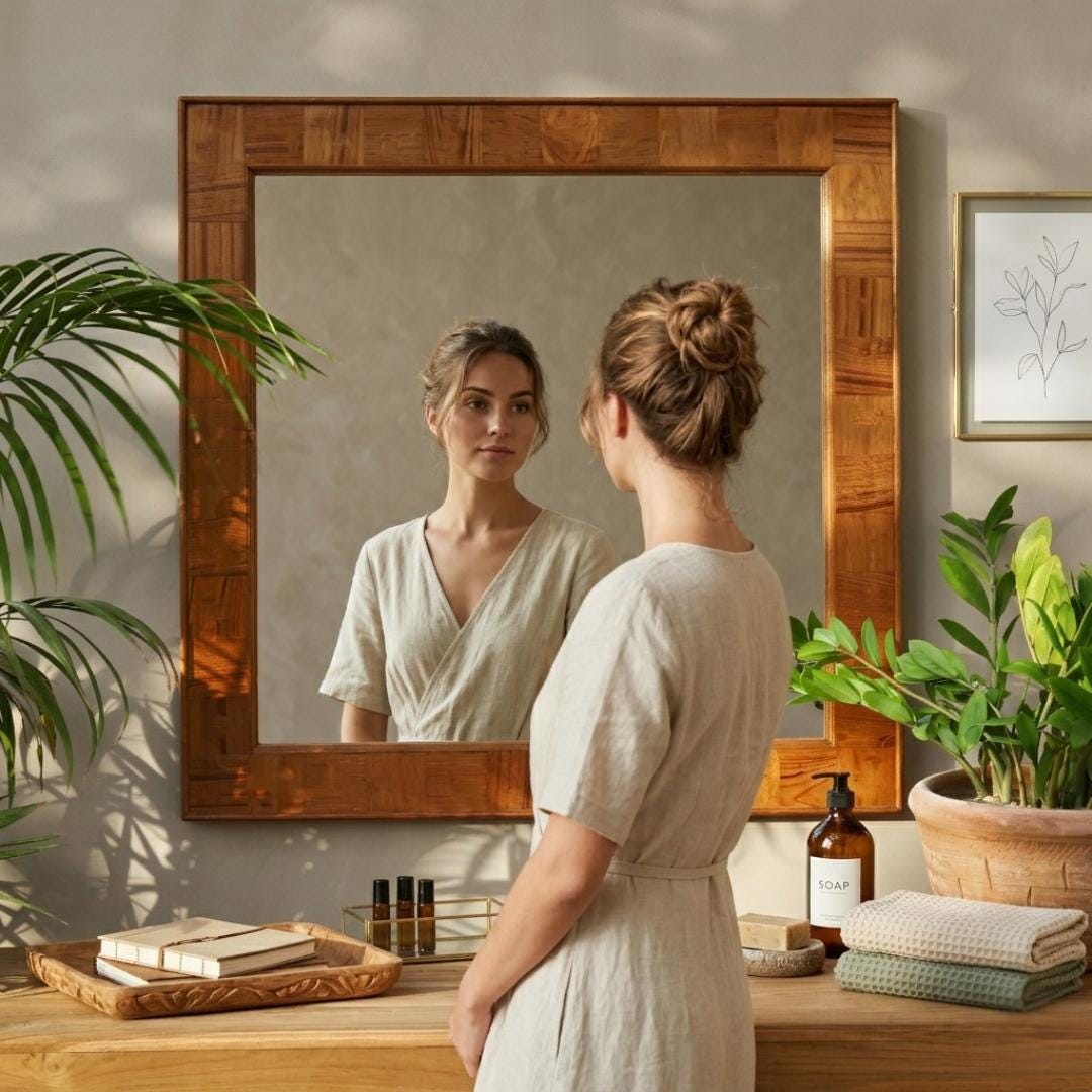 Reclaimed Teak Wood Mirror Frame: Modern Rustic Wall Mirror for