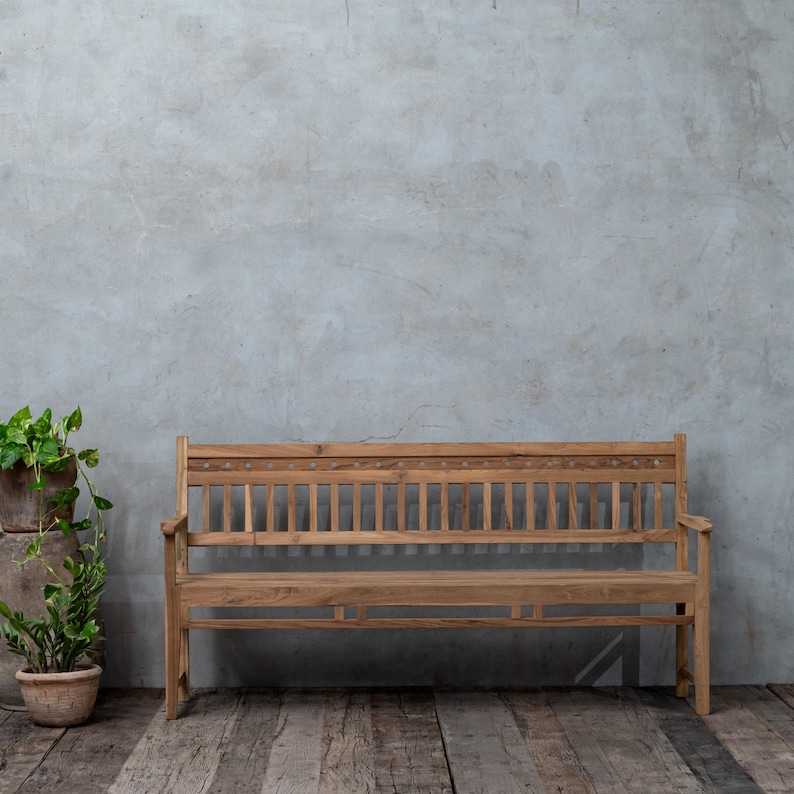 Handcrafted Reclaimed Teak Garden Bench With Arms, Solid Wood Outdoor ...