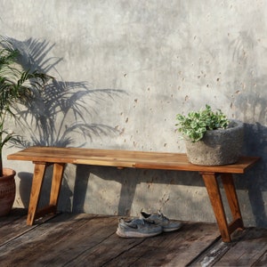 Reclaimed Teak Wood Bench | Dining Bench | Rustic Teak Wood | Living Room Bench | Entryway Bench | Modern Design | Natural Finish