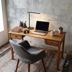 Reclaimed Teak Wood Desk: Rustic Home Office Table with Drawers