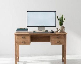 Handmade Reclaimed Teak Wood Desk: Modern Rustic Office Workstation with Drawers