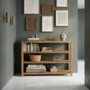 Reclaimed Teak Wood Bookshelf: Rustic Entryway Shoe Rack