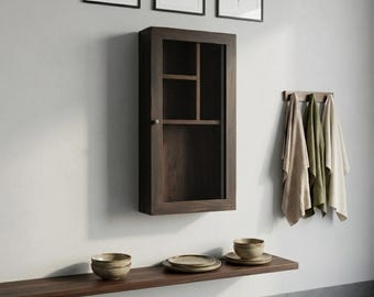 Reclaimed Teak Wall Cabinet – Vintage Rustic Bathroom Kitchen Storage, Handmade Solid Wood Wall Unit