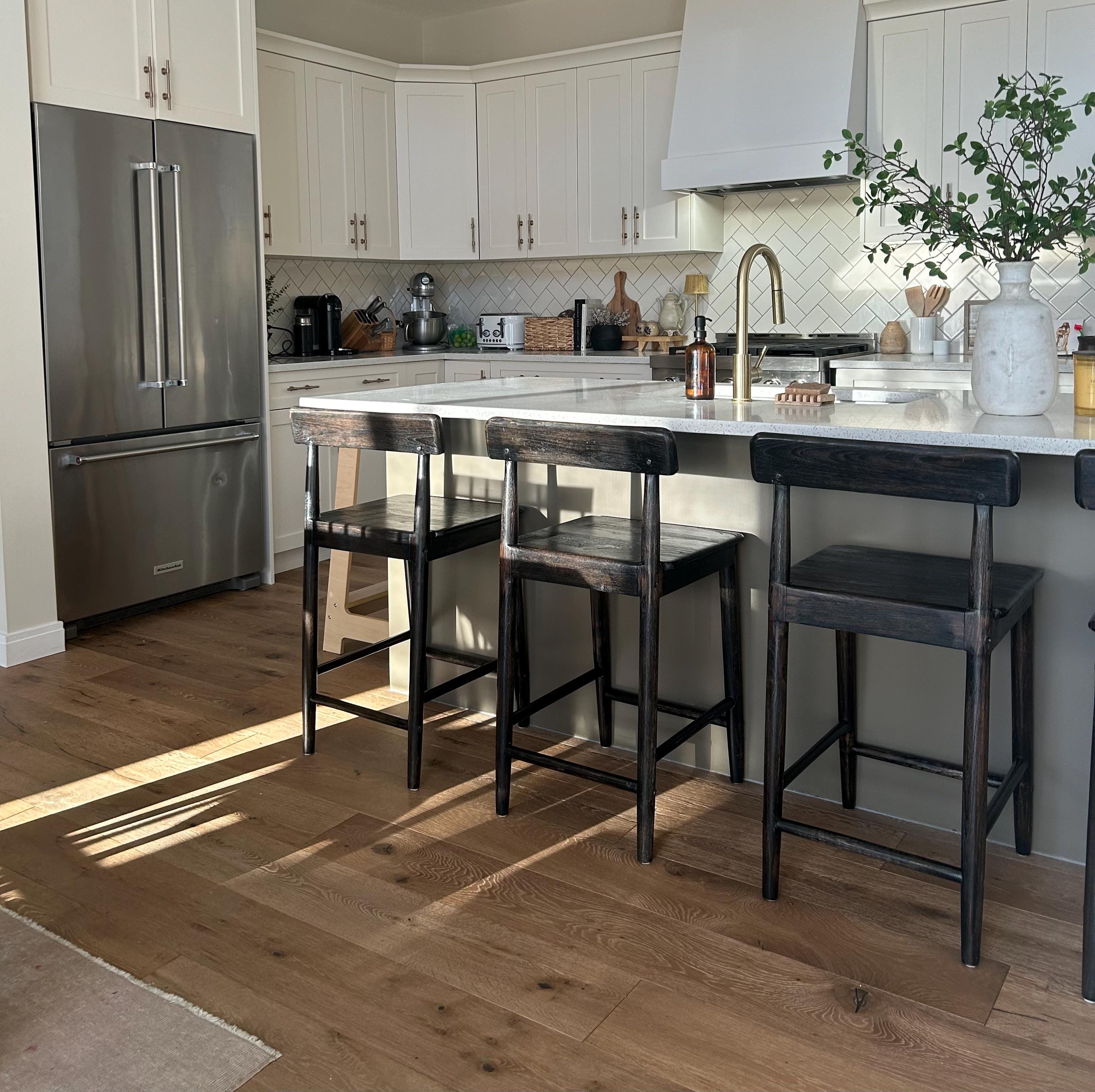 Reclaimed Teakwood Counter Height Chairs, Wooden Bar Chair, Kitchen Chairs, Counter Chair, Kitchen Bar Stool With Back, Counter Stools