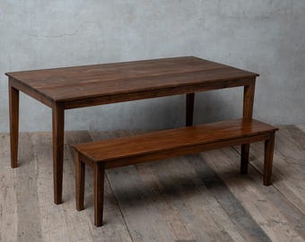 Reclaimed Teak Dining Table and Bench Set, Solid Wood Farmhouse Furniture