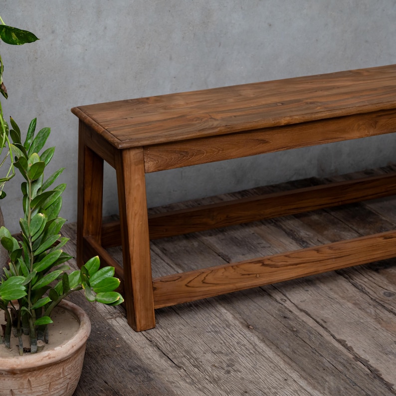 Reclaimed Teak Wood Bench: Rustic Solid Wood Entryway Hallway Living ...