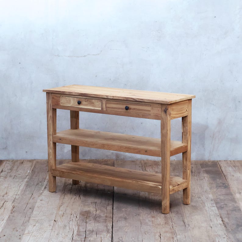 Picture For Table Reclaimed Teak Console Table With Drawers and Shelves – Rustic Entryway ...