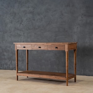 Hukum Console Table With Drawer and shelve, Rustic Hallway Table, Reclaimed Teak Wood Entryway Console Table With Storage, Antique Console