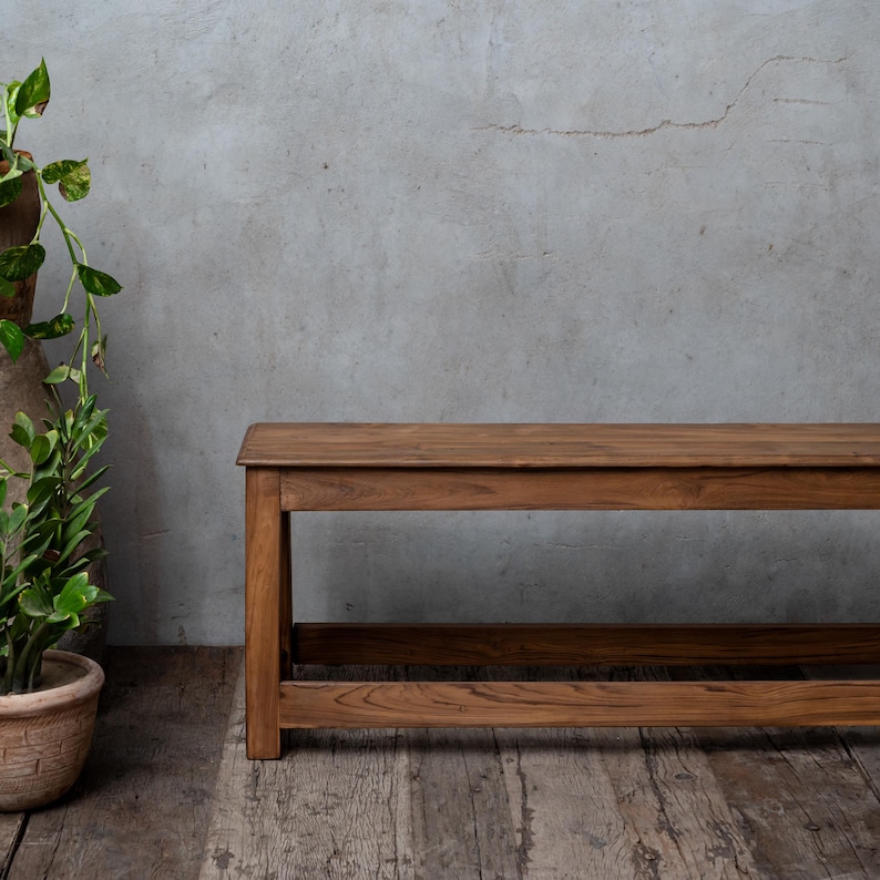 Reclaimed Teak Wood Bench: Rustic Solid Wood Entryway Hallway Living ...