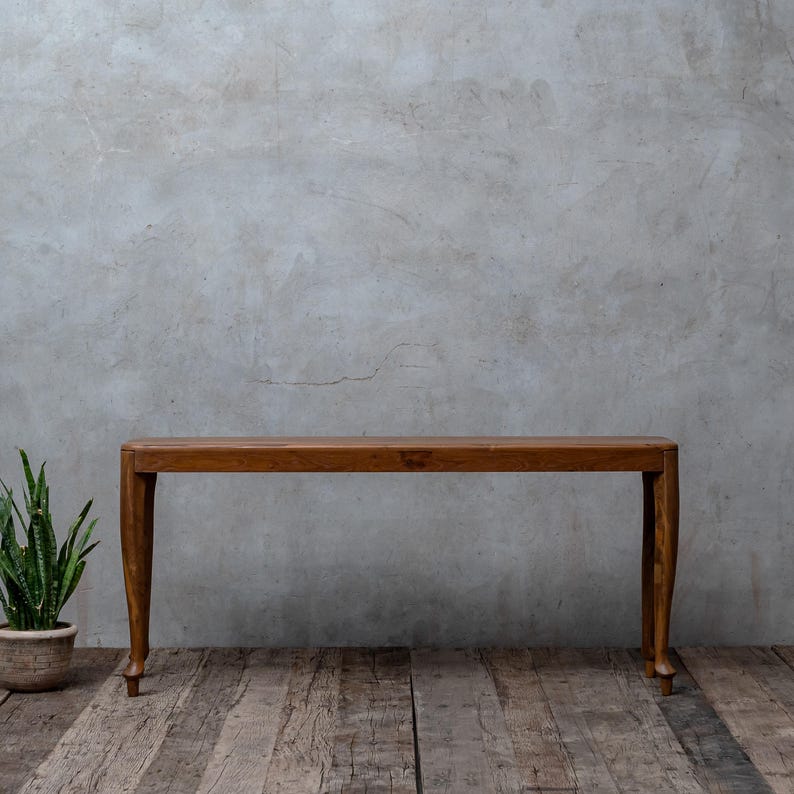 Handcrafted Reclaimed Teak Console Table With Turned Legs, Solid Wood ...