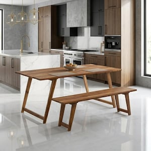Dining Table and Bench Set Made of Reclaimed Teak Wood: Rustic Modern Kitchen Furniture