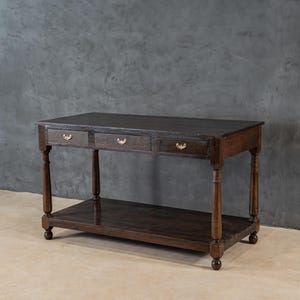 Traditional Kitchen Island Table With Drawer and Shelve, Reclaimed Teak Wood Kitchen Counter Table With Storage, Rustic Counter Height Table