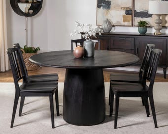 Lumaro Solid Reclaimed Teakwood Round Dining Table – Modern Minimalist Kitchen Furniture