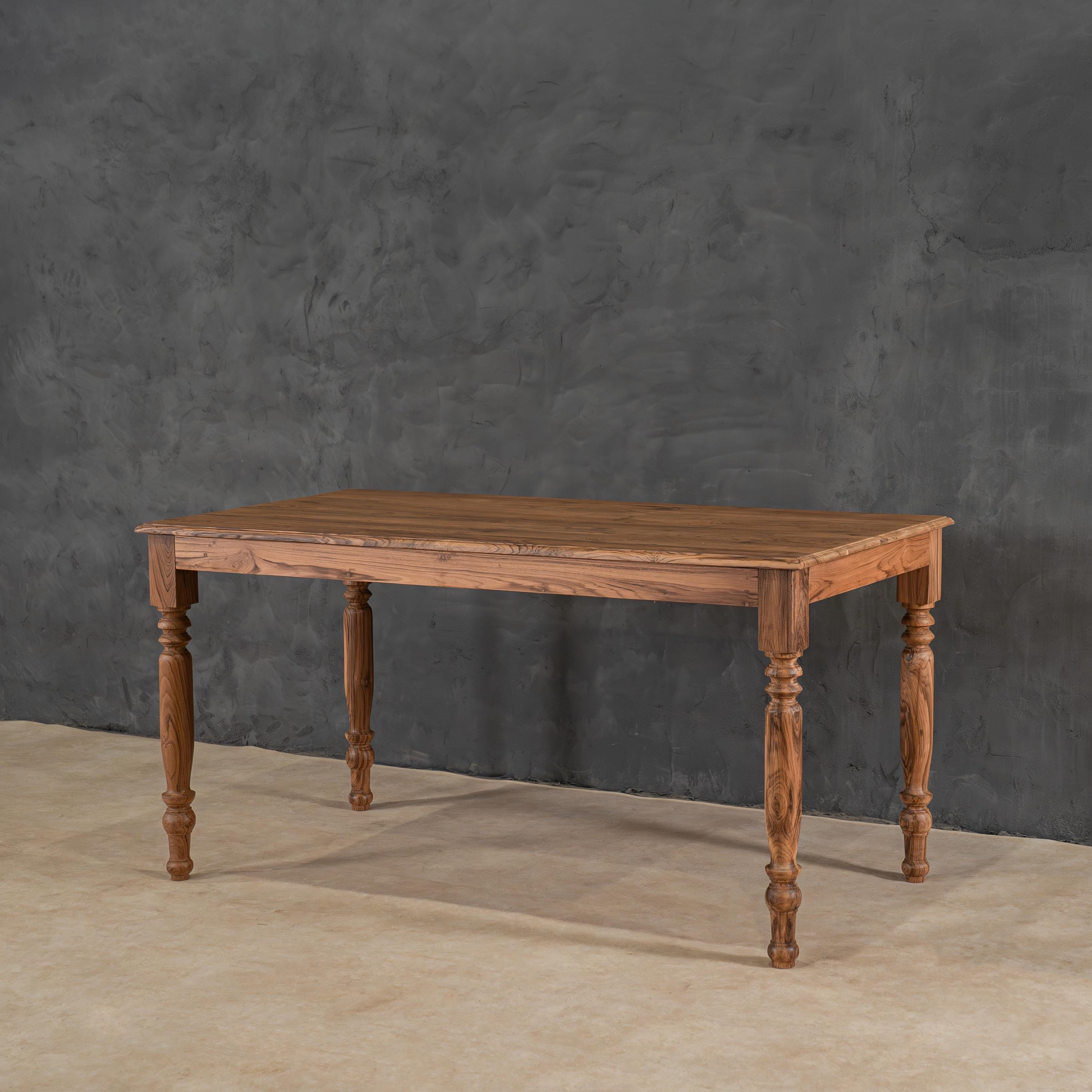 Traditional design Dining Table, Rustic Dining Room Furniture, Reclaimed Teak Wood Kitchen Dining Table with Turning Legs, Dining For 4/6/8