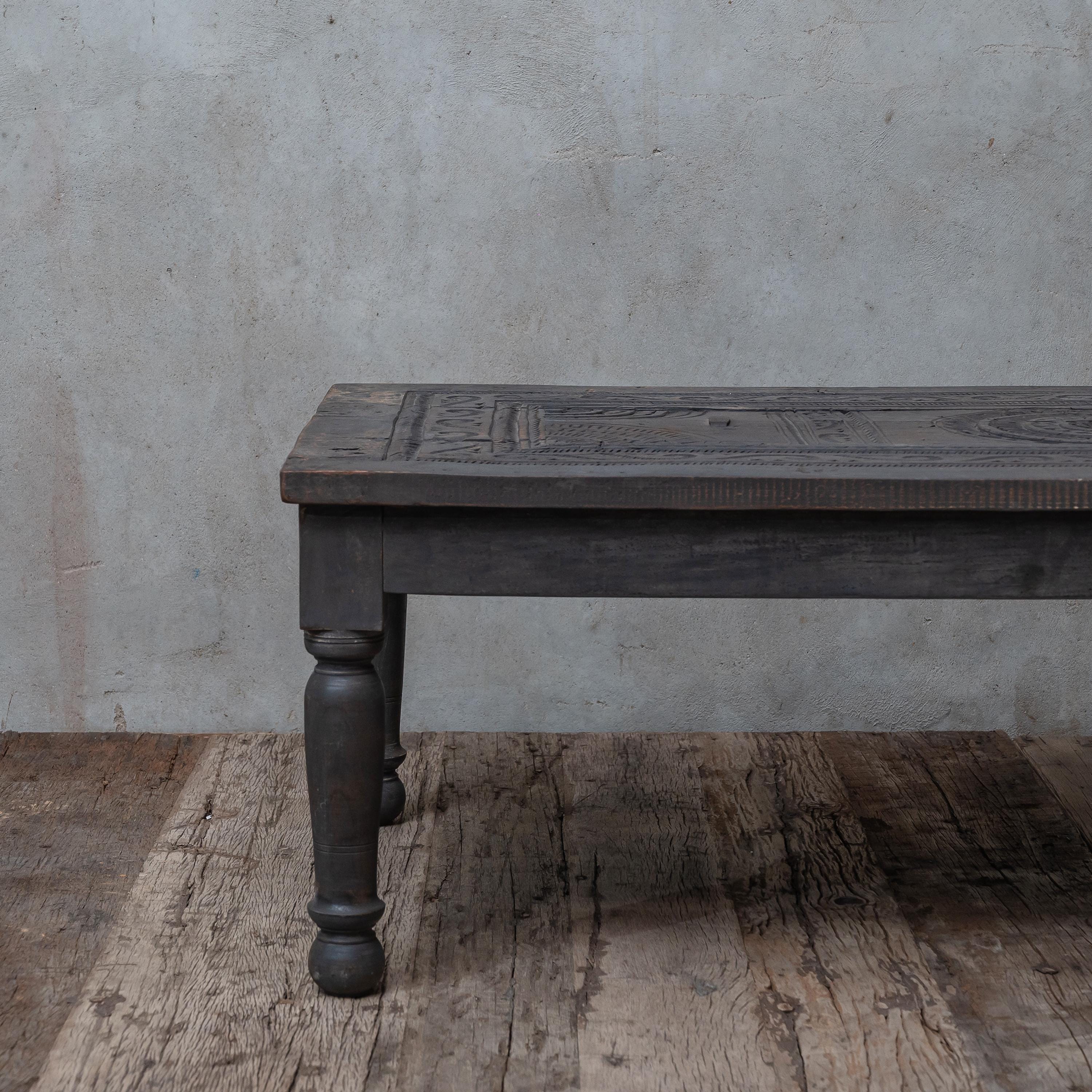 Rustic Carved Coffee Table, Hand Carved, Traditional Turned Legs