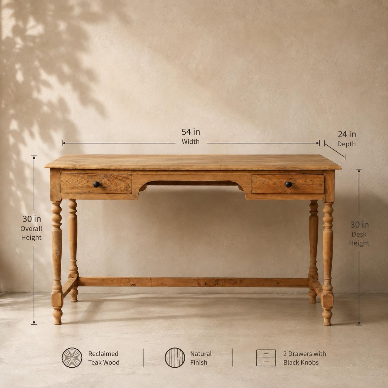 Reclaimed Teak Wood Writing Desk: Mid-century Style Vintage Office