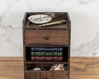 Reclaimed Teak Wood Desk Organizer: Small Drawer Organizer with Shelf, Office Storage