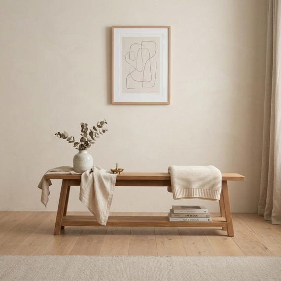 Reclaimed Teak Wood Entryway Bench with Storage Shelf: Rustic Hallway Shoe Rack, Living Room